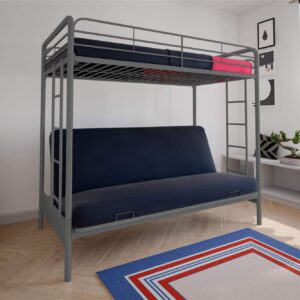 DHP Sammie Twin over Futon Metal Bunk Bed, Silver