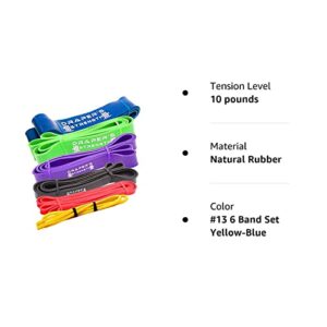 DRAPER'S STRENGTH Heavy Duty Resistance Stretch Loop Bands for Powerlifting Workout Exercise and Assisted Pull Ups (#13 6 Band Set Yellow-Blue)