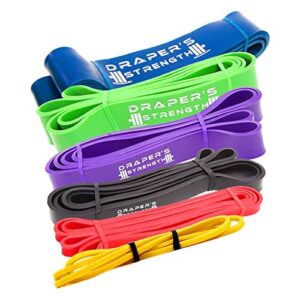 DRAPER'S STRENGTH Heavy Duty Resistance Stretch Loop Bands for Powerlifting Workout Exercise and Assisted Pull Ups (#13 6 Band Set Yellow-Blue)