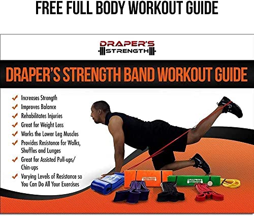 DRAPER'S STRENGTH Heavy Duty Resistance Stretch Loop Bands for Powerlifting Workout Exercise and Assisted Pull Ups (#13 6 Band Set Yellow-Blue)