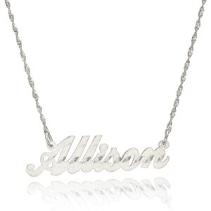 pyramid jewelry 10k white gold personalized stardust finish name necklace (20 inches, singapore chain)