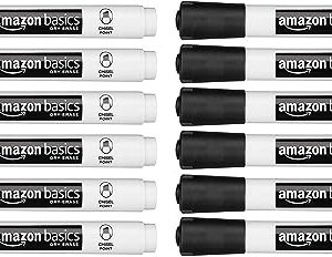 Amazon Basics 12-Pack Low-Odor Chisel Tip Dry Erase Whiteboard Markers, Black