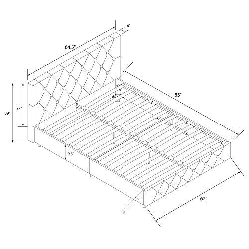 DHP Dakota Upholstered Platform Bed with Diamond Button Tufted Headboard and Footboard, No Box Spring Needed, Queen, Black Faux Leather
