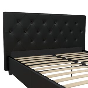 DHP Dakota Upholstered Platform Bed with Diamond Button Tufted Headboard and Footboard, No Box Spring Needed, Queen, Black Faux Leather