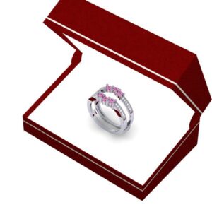 Dazzlingrock Collection 14K Pink Sapphire & White Diamond Wedding Band 3 Stone Enhancer Guard Ring, White Gold, Size 7