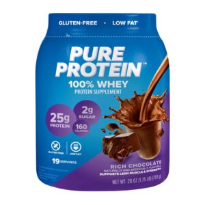 pure protein 100% whey protein powder, rich chocolate, 25 g protein, 1.75 lb (packaging may vary)