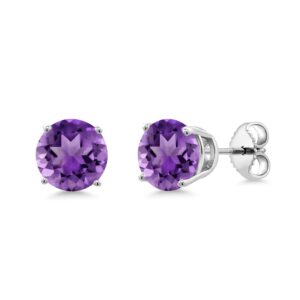 Gem Stone King 925 Sterling Silver Purple Amethyst Earrings | Round 7MM Stud Earrings for Women | Gemstone Birthstone | 2.40 Cttw