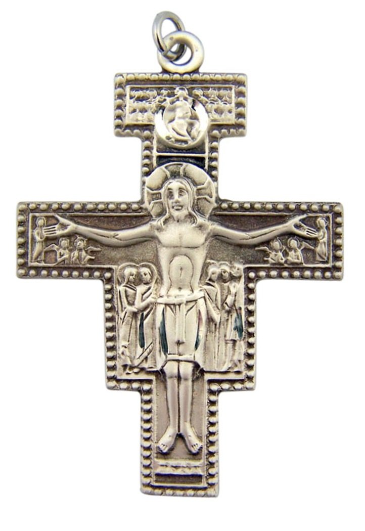 HMHReligiousMfg Sterling Silver Patron Saint Francis San Damiano Cross Crucifix, 2 Inch