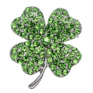 PammyJ Green Crystal Shamrock Four Leaf Clover Brooch Pin