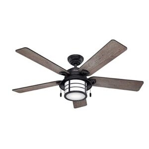 Hunter Fan Company Fan Key Biscayne Indoor/Outdoor Ceiling Fan with 2 LED Lights and Pull Chain Control, Weathered Zinc Finish, 54 Inch