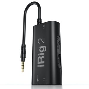 ik multimedia irig 2 portable guitar audio interface, lightweight audio adapter for iphone and ipad with instrument input and headphone/amplfiier outs