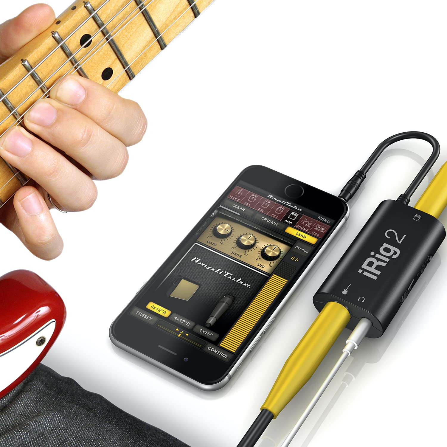 IK Multimedia iRig 2 portable guitar audio interface, lightweight audio adapter for iPhone and iPad with instrument input and headphone/amplfiier outs