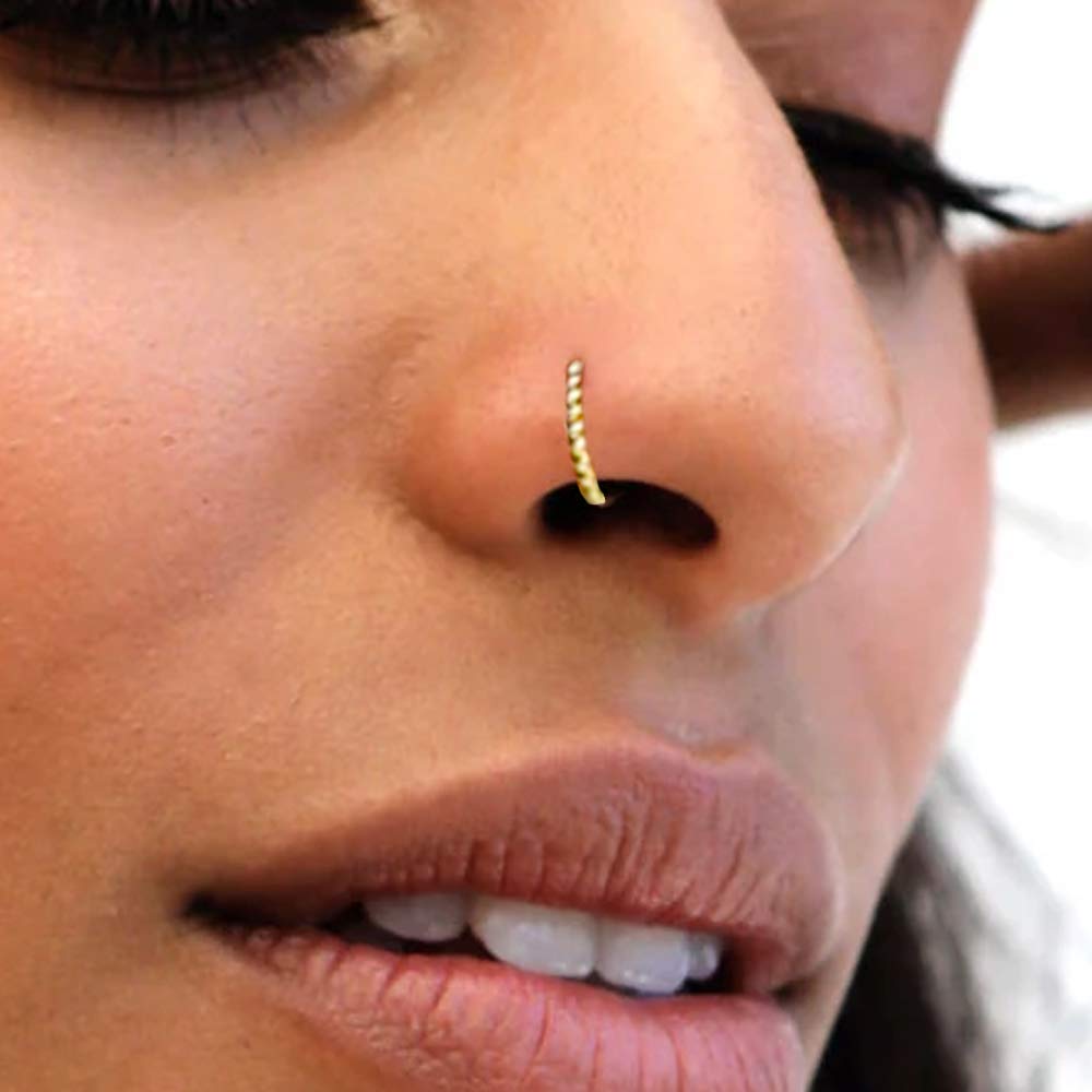 PiercingPoint 9KT Solid Yellow Gold 22 Gauge (0.6MM) - 5/16 (8MM) Length Half Nose Twister Hoop Ring Nose Jewelry