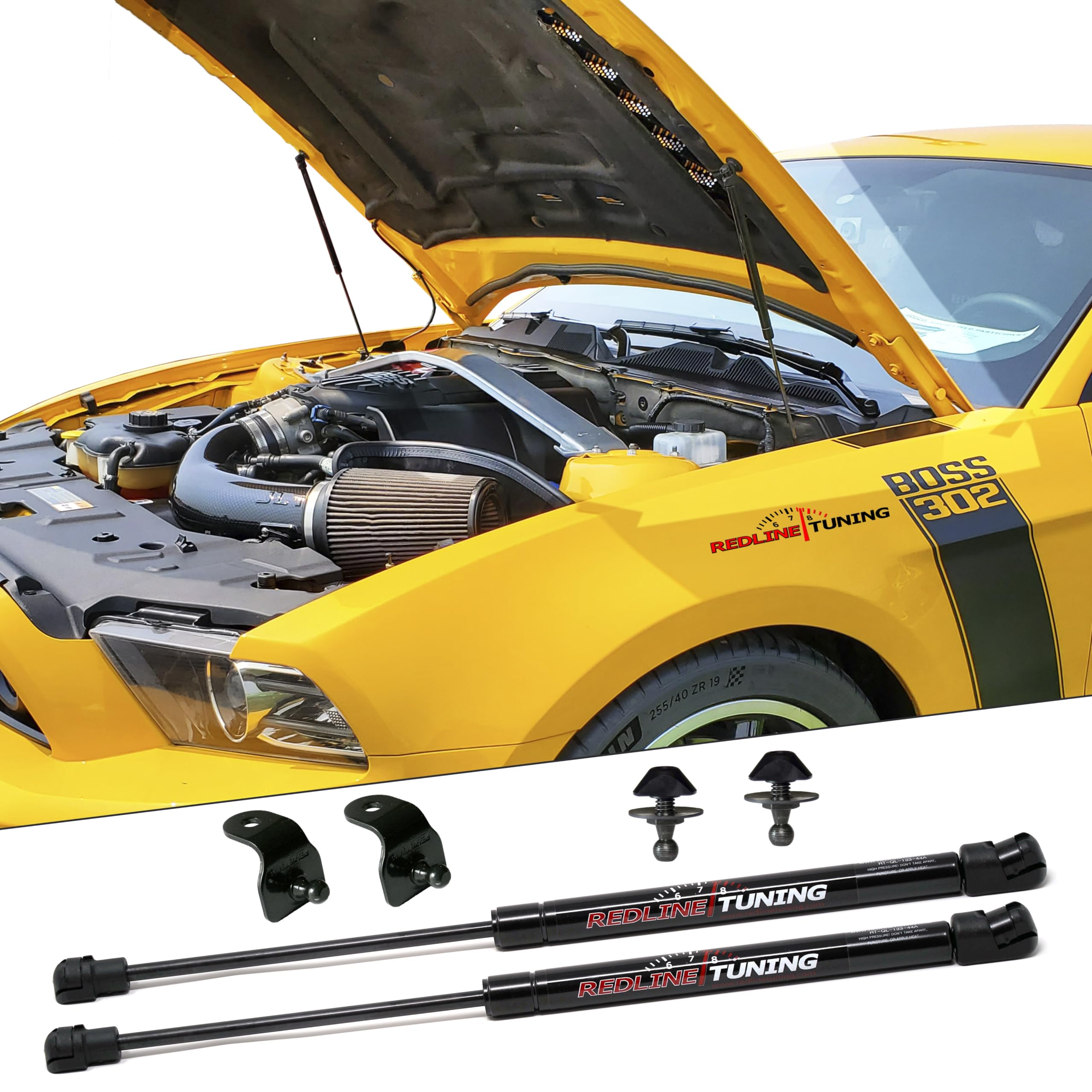 Redline Tuning 21-11024-02 Hood QuickLIFT PLUS Bolt in Struts Compatible with Ford Mustang 2005-2014 All STOCK Hoods (All Black Components)