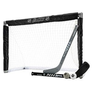 franklin sports nhl youth mini hockey goal + stick set - kids knee hockey goal, sticks + foam mini balls - (1) goal, (2) mini sticks + (2) balls included