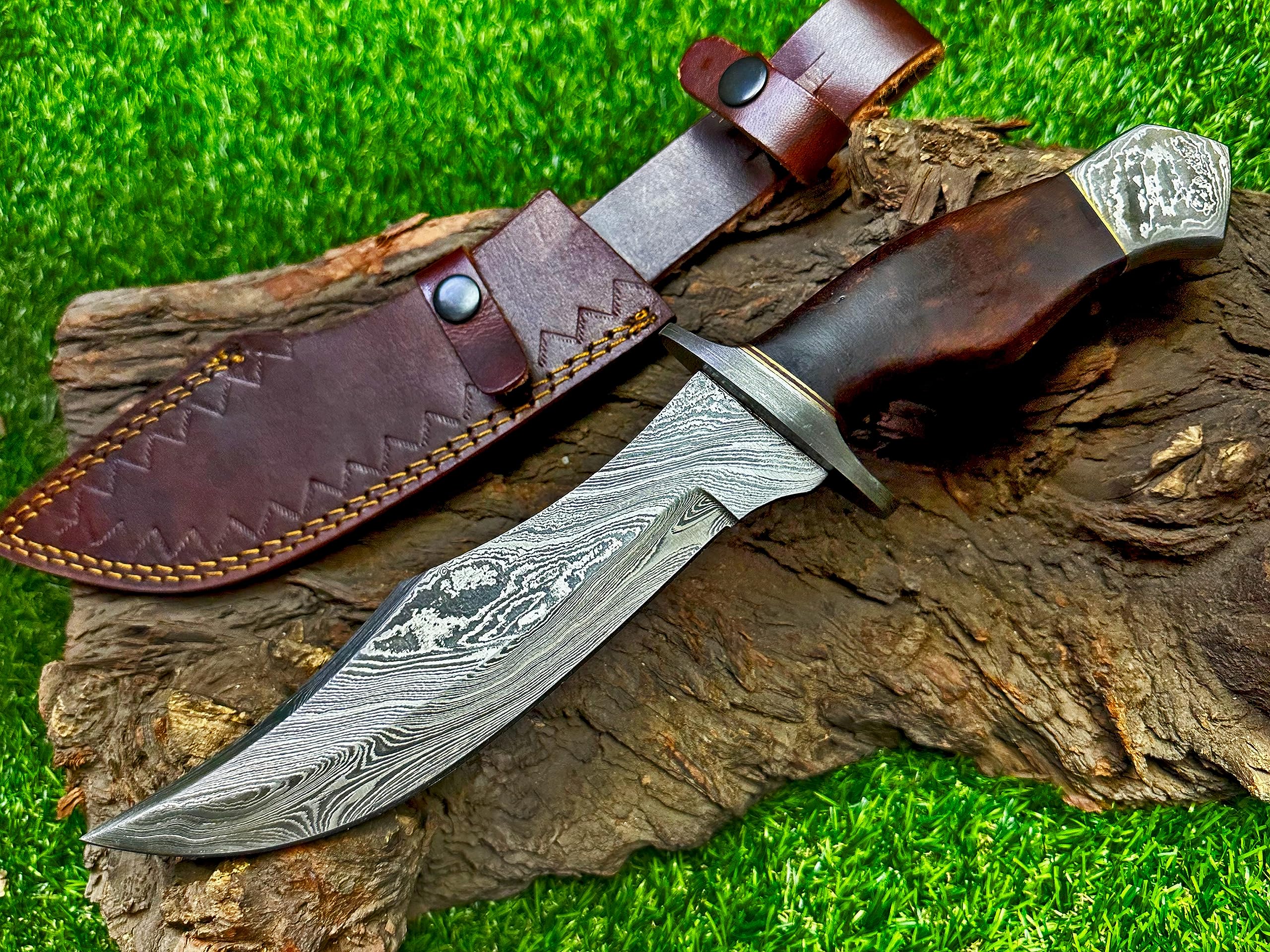 Handmade Damascus Steel 13 Inches Bowie Knife - Solid Perfect Grip Handle