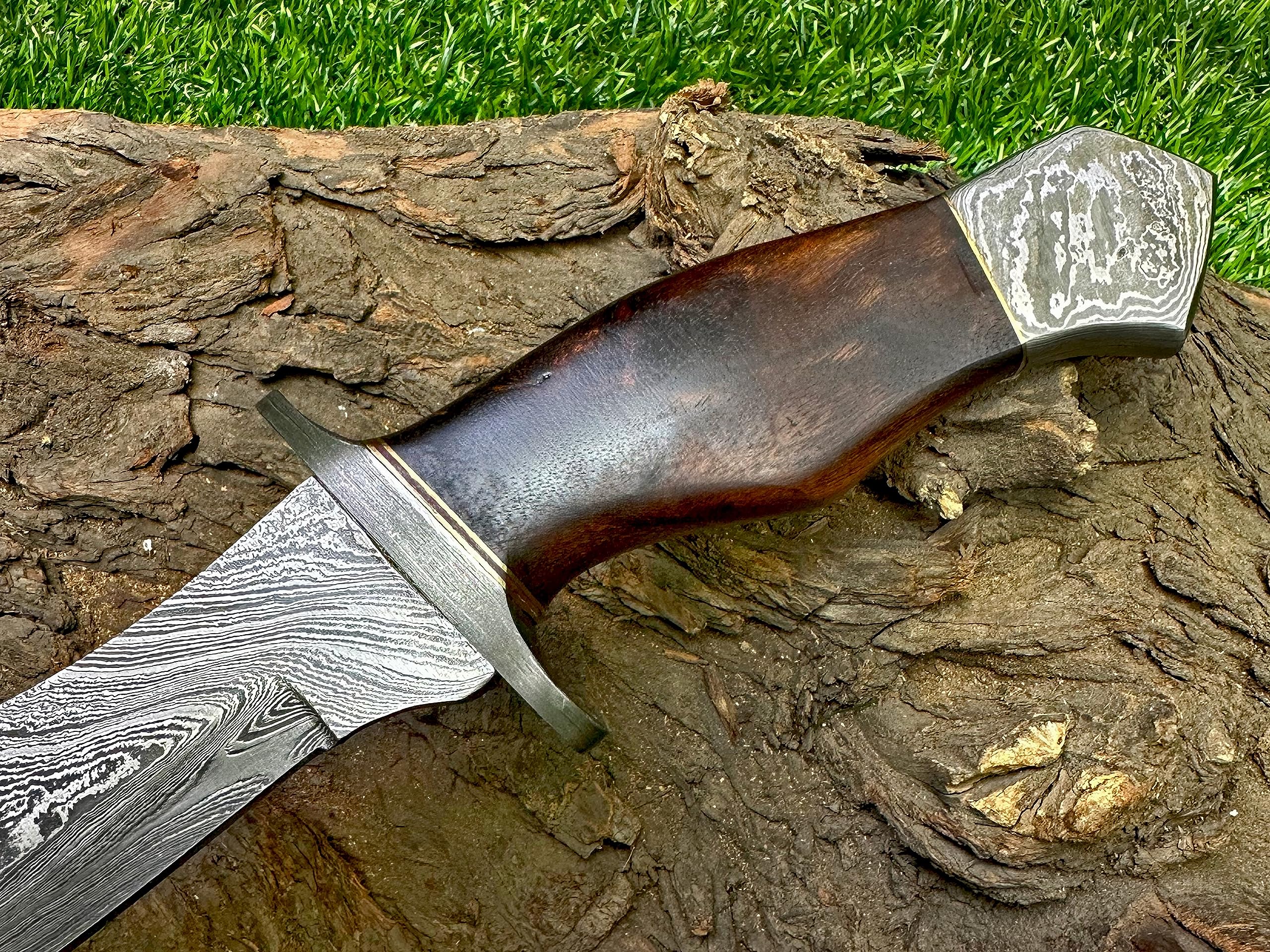 Handmade Damascus Steel 13 Inches Bowie Knife - Solid Perfect Grip Handle