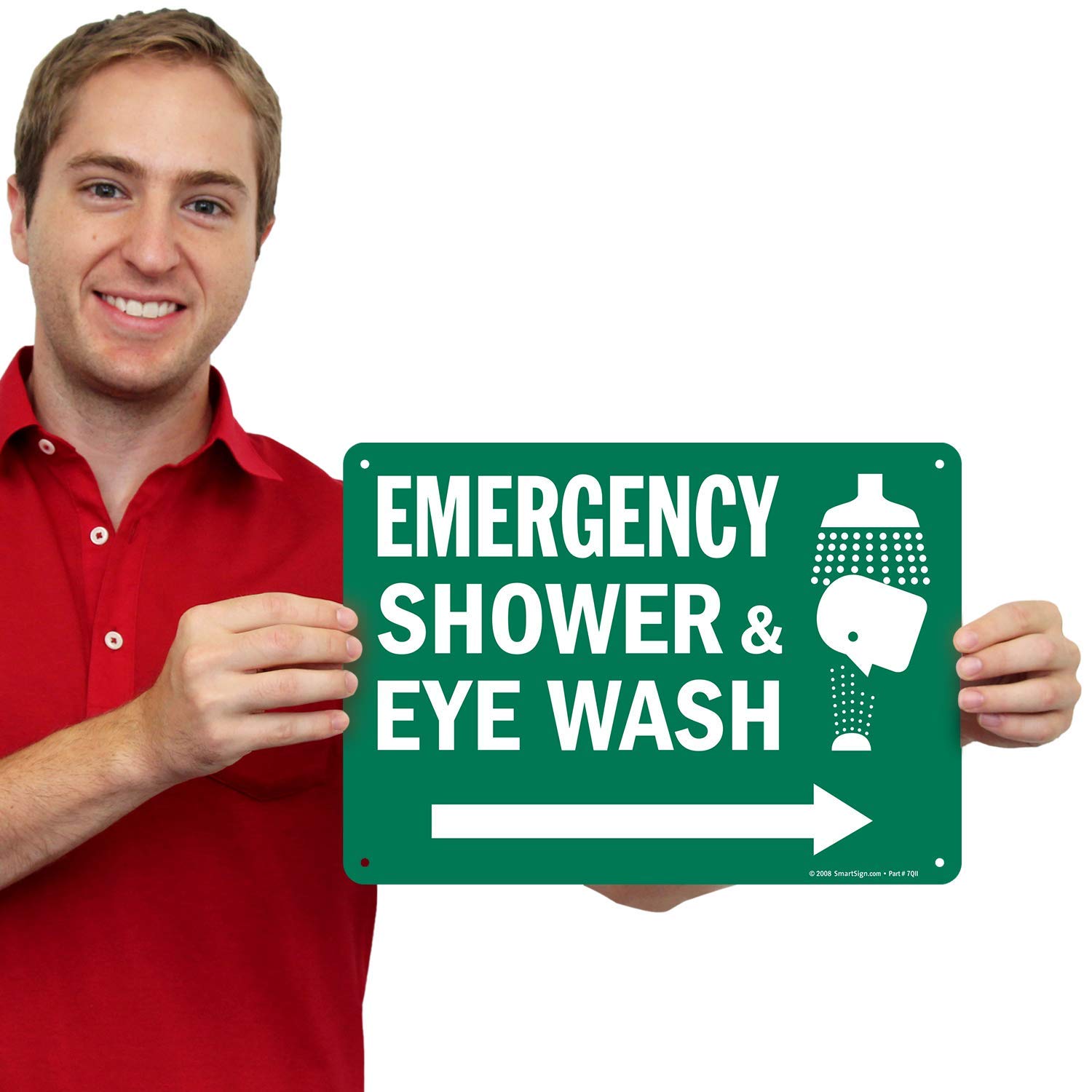 SmartSign "Emergency Shower & Eye Wash" Sign with Right Arrow | 10" x 14" Aluminum