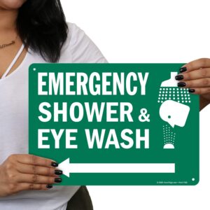 "Emergency Shower & Eye Wash" Sign with Left Arrow by SmartSign | 10" x 14" Aluminum