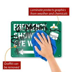 "Emergency Shower & Eye Wash" Sign with Left Arrow by SmartSign | 10" x 14" Aluminum