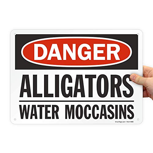 SmartSign - S-9739-AL-14 "Danger - Alligators, Water Moccasins" Sign | 10" x 14" Aluminum