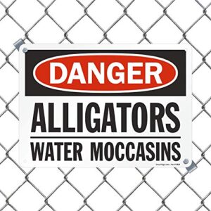 SmartSign - S-9739-AL-14 "Danger - Alligators, Water Moccasins" Sign | 10" x 14" Aluminum