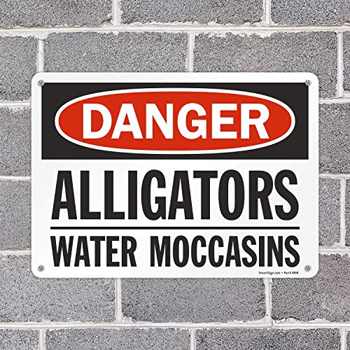 SmartSign - S-9739-AL-14 "Danger - Alligators, Water Moccasins" Sign | 10" x 14" Aluminum