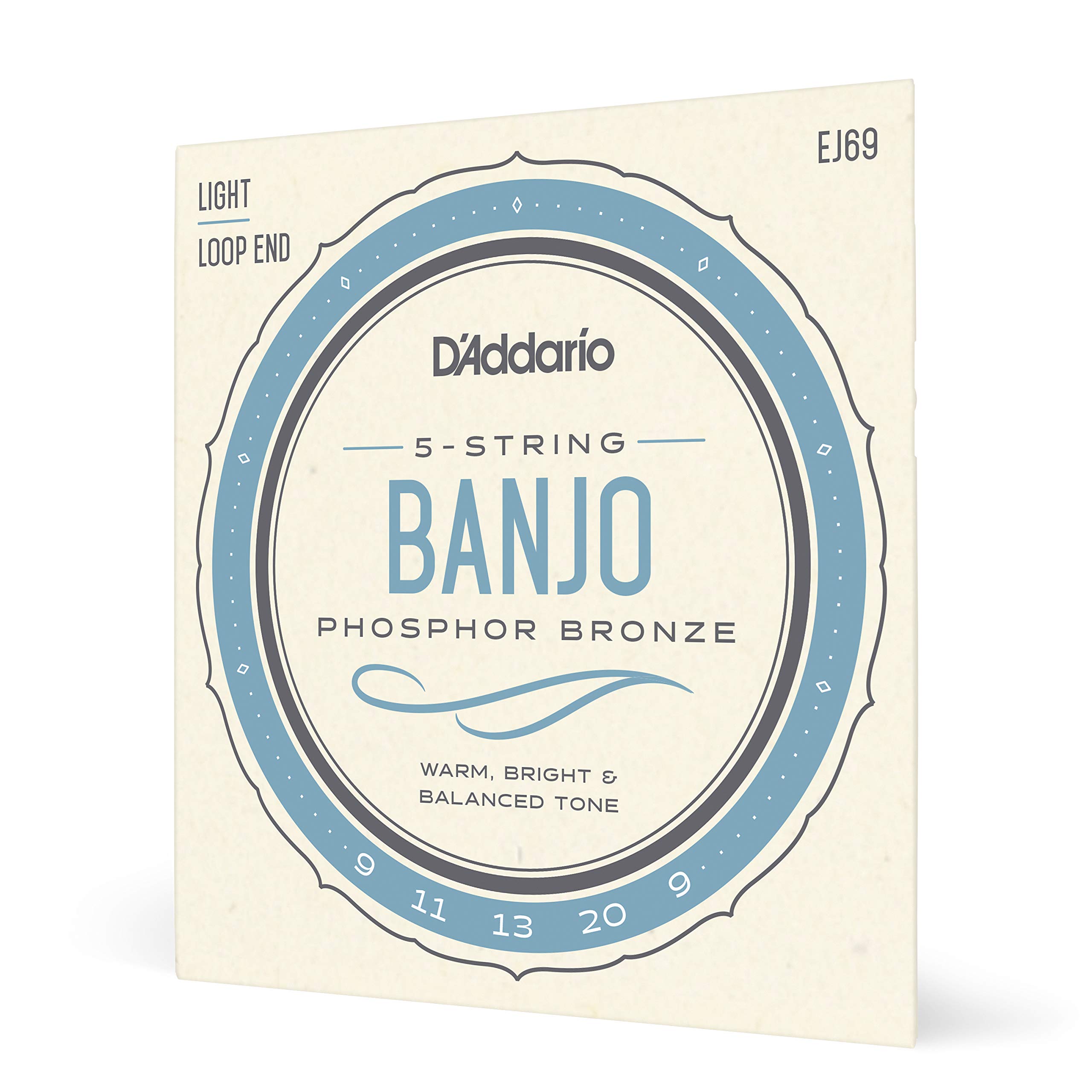 D'Addario EJ69 Phosphor Bronze 5-String Banjo Strings, Light, 9-20