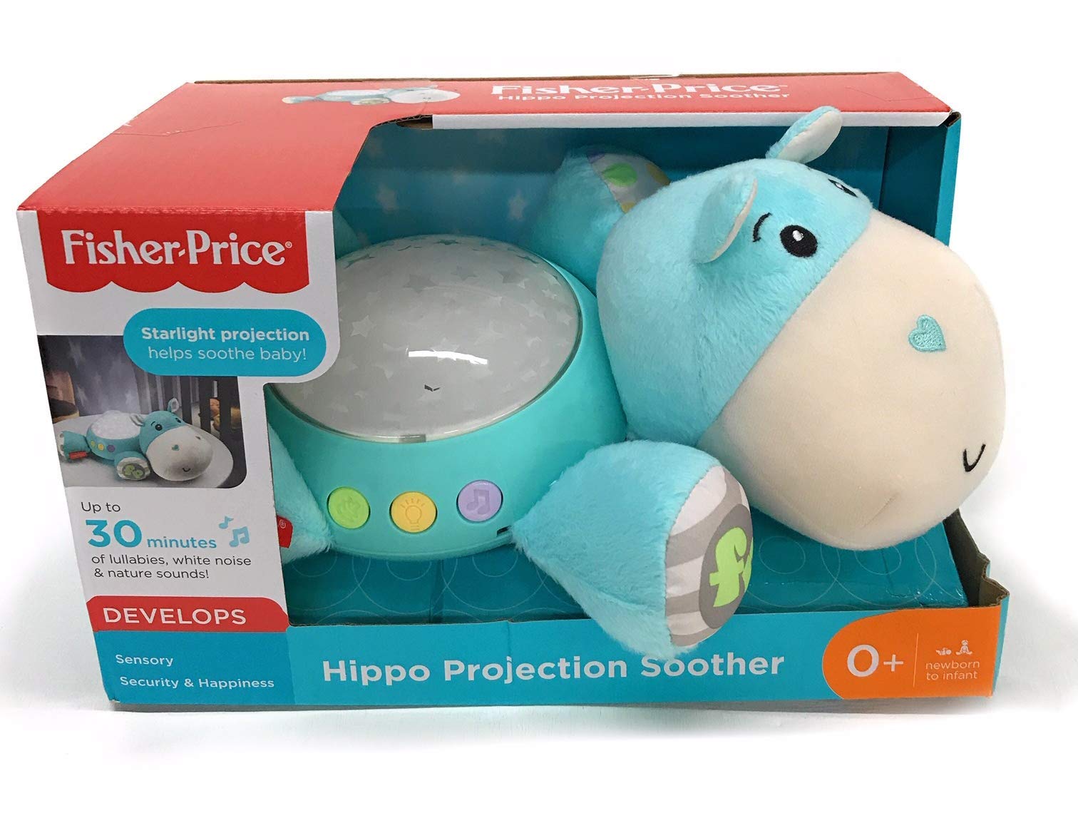 Fisher-Price Hippo Projection Soother, Blue, Plush Nursery Sound Machine with Lights, Music and Sounds