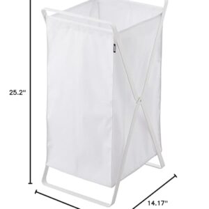 Yamazaki Home Laundry Basket - Foldable Storage Hamper Organizer Steel One Size White