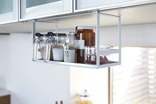 YAMAZAKI Home Under Shelf Spice Rack and Organizer for Kitchen Cabinets | Steel | Undershelf Solution, One Size, White