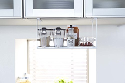 YAMAZAKI Home Under Shelf Spice Rack and Organizer for Kitchen Cabinets | Steel | Undershelf Solution, One Size, White