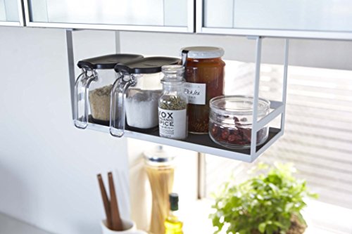 YAMAZAKI Home Under Shelf Spice Rack and Organizer for Kitchen Cabinets | Steel | Undershelf Solution, One Size, White