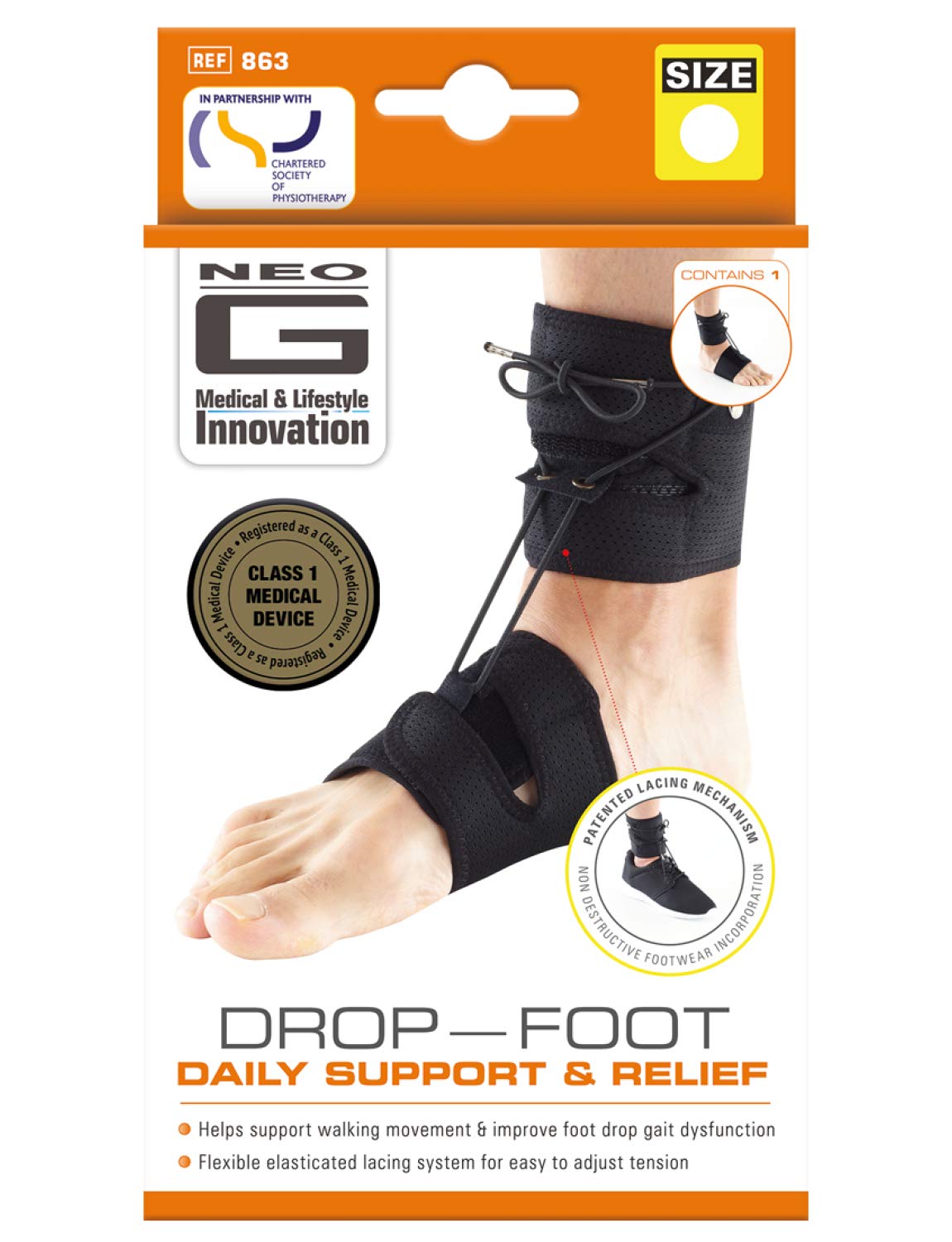 Neo-G Drop Foot Daily Support & Relief – Helps with Drop Foot, Nerve Injury, Foot Position, Relieve Pressure, Ankle & Foot Orthosis – Class 1 Medical Device - L - Black