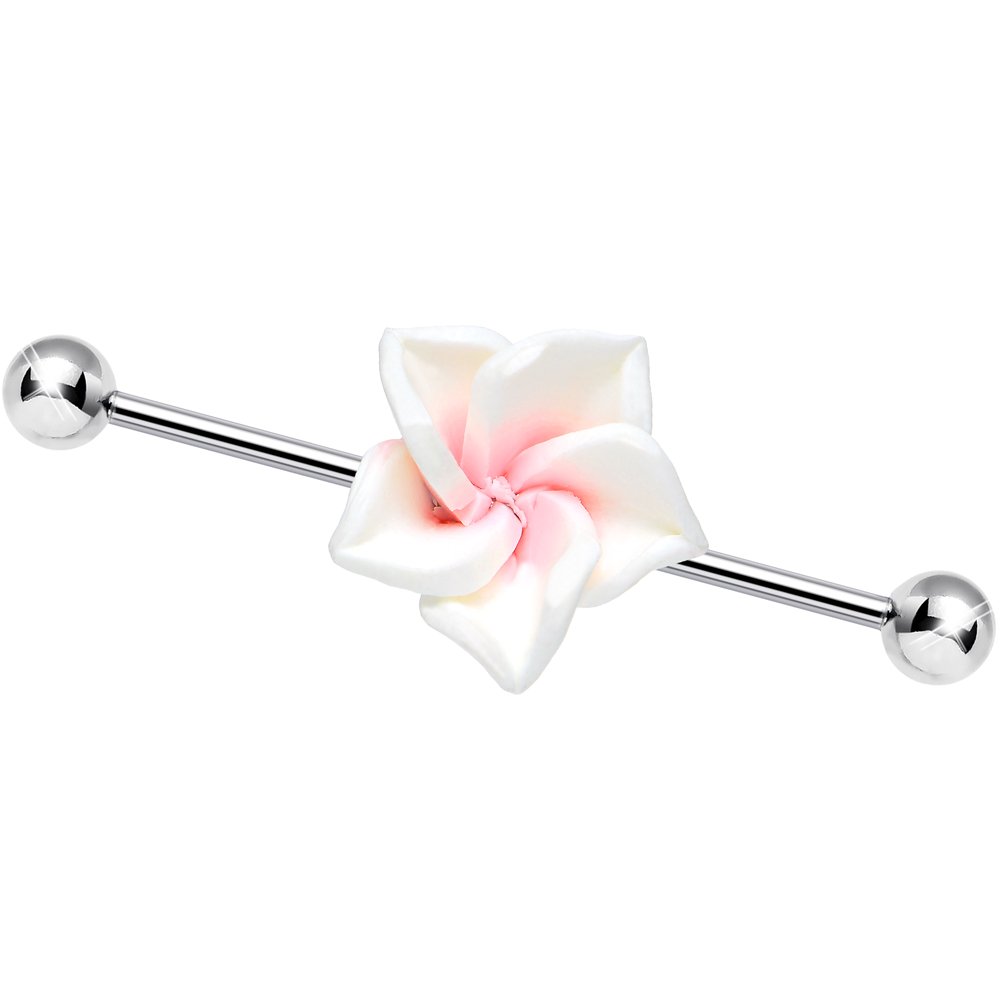 Body Candy Steel White Pink Beautiful Blossom Flower Helix Earring Industrial Barbell Piercing 14 Gauge 37mm