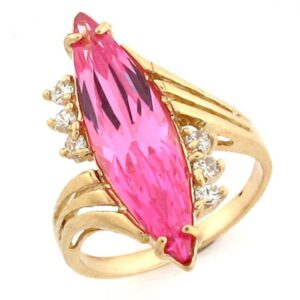 Jewelry Liquidation 14k Solid Yellow Gold Pink CZ Synthetic October Birthstone Ring