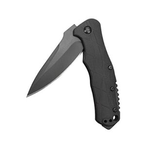 kershaw rj tactical 3.0 pocketknife, 3" 8cr13mov stainless steel drop point plain edge blade, one-handed assisted flipper opening edc,black