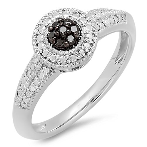 Dazzlingrock Collection 0.08 Carat (Cttw) Sterling Silver Round Black Diamond Engagement Cluster Promise Ring, Size 7