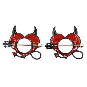 Body Accentz Nipple Ring Shield Piercing Jewelry Gothic Devil Horns Pitchfork Pair 14 gauge sold as pair CH55