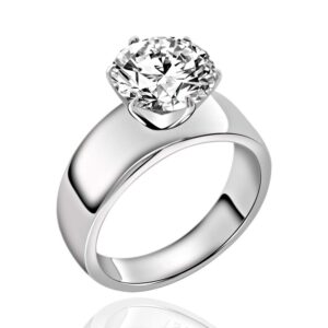 FlameReflection Stainless Steel 4 Carat Round Cubic Zirconia CZ Engagement Women Wedding Solitaire Promise Bands Ring size 6