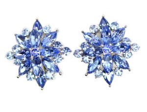 faship blue crystal clip on earrings - blue