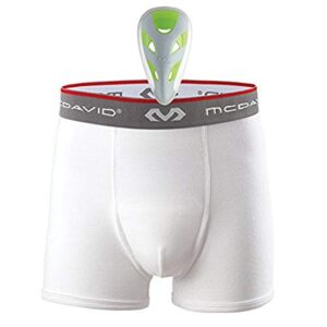 mcdavid boys' boxer brief shorts with flexcup athletic protection, moisture wicking & cooling, white, youth large