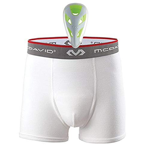 McDavid Boys' Boxer Brief Shorts with FlexCup Athletic Protection, Moisture Wicking & Cooling, White, Youth Large