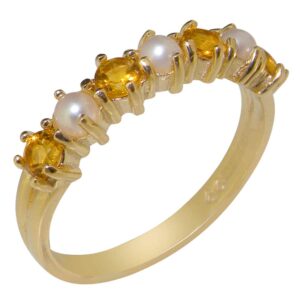 LetsBuyGold 14k Yellow Gold Cultured Pearl & Citrine Womans Eternity Ring - Size 7