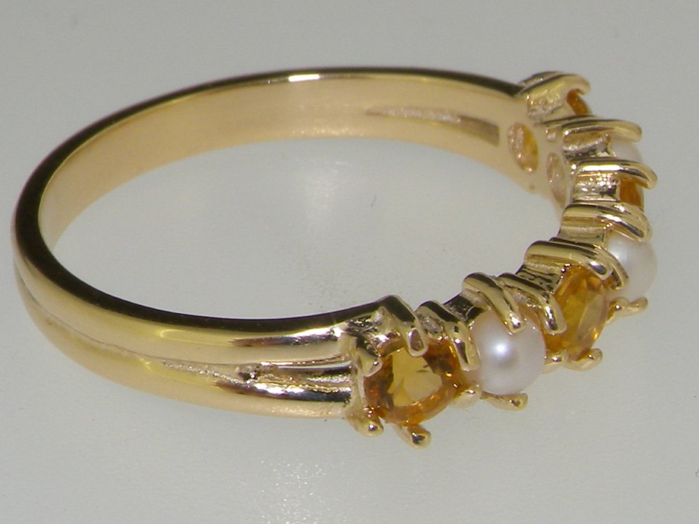 LetsBuyGold 14k Yellow Gold Cultured Pearl & Citrine Womans Eternity Ring - Size 7