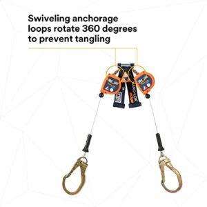 3M DBI-SALA Nano-Lok edge Twin-Leg Quick Connect Fall Protection Self Retracting Lifeline SRL - Cable Construction 3500227, Orange, 8 ft. (2.4 m), 1 EA