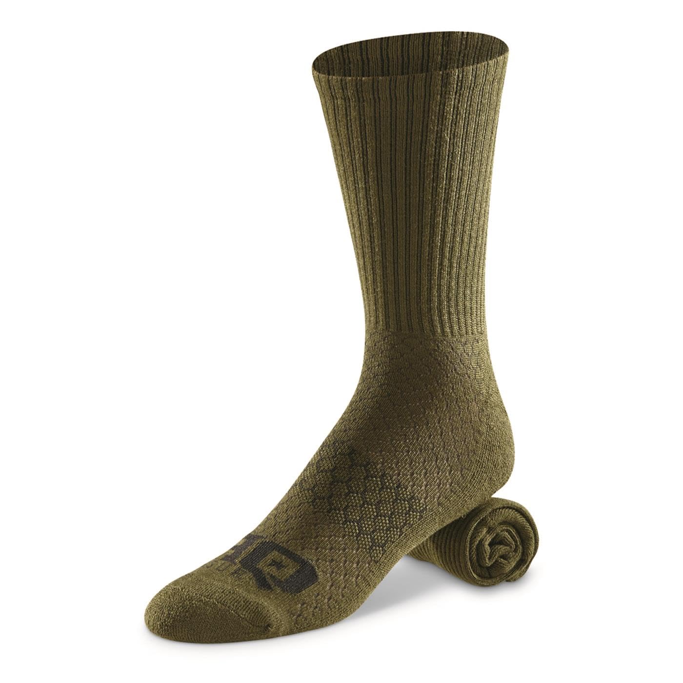 HQ ISSUE Men’s Tactical Military Boot Crew Socks, Cushioned with Arch Support, 10 Pairs Olive LARGE