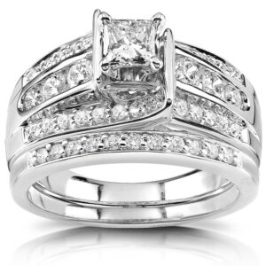 kobelli princess diamond wedding ring set 1 carat (ctw), 14k white gold, size 7