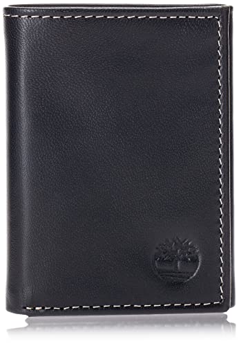 Timberland mens Leather Trifold Wallet With Id Window, Black (Cloudy), One Size