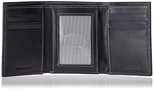 Timberland mens Leather Trifold Wallet With Id Window, Black (Cloudy), One Size